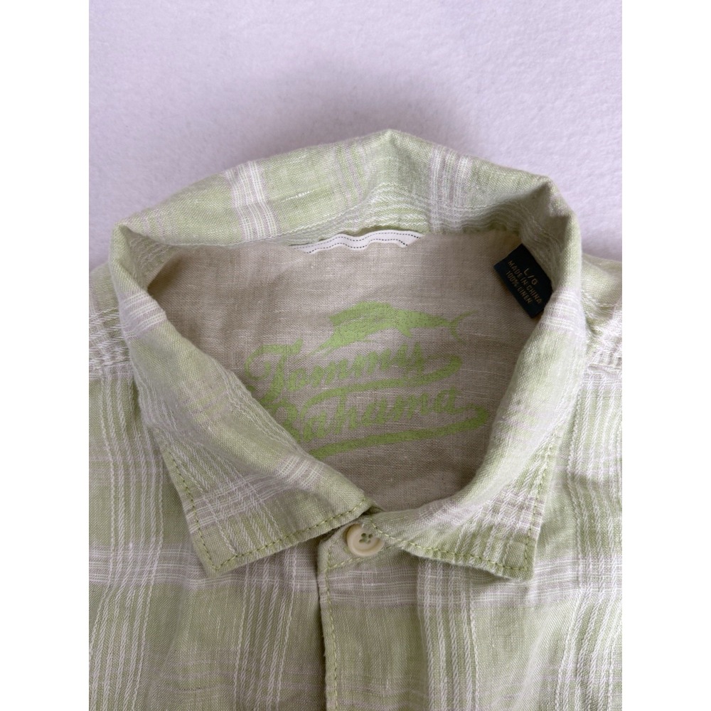 Tommy Bahama Men's‎ Green Plaid Button Up Camp Shirt Size L Large 100% Linen - Picture 2 of 7